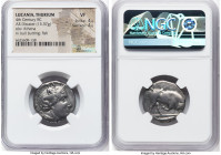 LUCANIA. Thurium. Ca. 4th century BC. AR distater (24mm, 15.37 gm, 12h). NGC VF 4/5 - 4/5. Ca. 410-400 BC. Head of Athena right, wearing crested Attic...