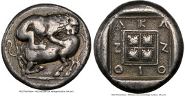 MACEDON. Acanthus. Ca. 440-380 BC. AR tetradrachm (23mm, 14.30 gm, 10h). NGC Choice Fine 5/5 - 4/5. Light Thraco-Macedonian Standard. Lion springing r...