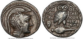 ATTICA. Athens. Ca. 2nd-1st centuries BC. AR tetradrachm (28mm, 16.76 gm, 11h). NGC VF 4/5 - 2/5, ex-jewelry. New Style coinage, ca. 127/6 BC(?), 1st ...