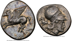 CORINTHIA. Corinth. Ca. 400-380 BC. AR stater (21mm, 8.55 gm, 2h). NGC Choice XF 5/5 - 4/5. Ca. 400-375 BC. Pegasus flying left, Ϙ below / Head of Ath...