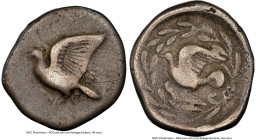 SICYONIA. Sicyon. Ca. 431-400 BC. AR drachm (18mm, 12h). NGC Fine, light scratches. Dove alighting left, Σ-E to either side of tail / Dove flying left...