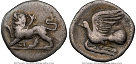SICYONIA. Sicyon. Ca. 350-280 BC. AR triobol (16mm, 6h). NGC Fine. Chimera standing left, raising right forepaw; ΣI below / Dove flying left. HGC 5, 2...