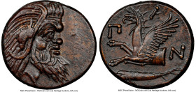 CIMMERIAN BOSPORUS. Panticapaeum. Ca. 4th Century BC. AE (21mm, 6.11 gm, 12h). NGC Choice AU 4/5 - 4/5. Head of bearded Pan right / Π-A-N, forepart of...