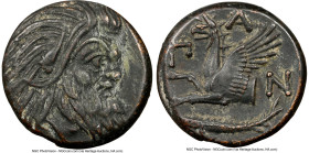 CIMMERIAN BOSPORUS. Panticapaeum. Ca. 4th century BC. AE (21mm, 10h). NGC AU. Head of bearded Pan right / Π-A-N, forepart of griffin left, sturgeon le...