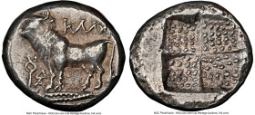 BITHYNIA. Calchedon. Ca. 387/6-340 BC. AR drachm (15mm, 3.75 gm). NGC Choice XF 4/5 - 4/5. KAΛX, bull standing left on grain ear pointed right; caduce...
