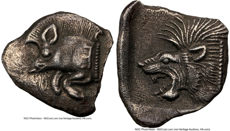 MYSIA. Cyzicus. Ca. 5th century BC. AR obol (11mm, 8h). NGC Choice XF. Forepart ...