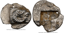 TROAS. Cebren. 5th century BC. AR tetartemorion (7mm). NGC XF. KEBP, head of ram right / Quadripartite incuse square partially filled. SNG Copenhagen ...