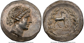 AEOLIS. Cyme. Ca. 165-155 BC. AR tetradrachm (32mm, 16.50 gm, 12h). NGC AU 5/5 - 4/5. Metrophanes, magistrate. Head of the Amazon Cyme right, her hair...