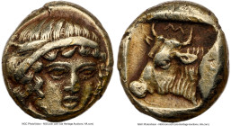 LESBOS. Mytilene. Ca. 454-427 BC. EL sixth-stater or hecte (10mm, 2.50 gm, 11h). NGC Choice XF 4/5 - 3/5, edge scuffs. Female head facing, turned slig...