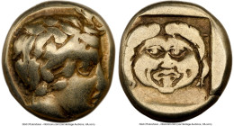 LESBOS. Mytilene. Ca. 454-427 BC. EL sixth-stater or hecte (10mm, 2.49 gm, 11h). NGC Choice Fine 3/5 - 5/5. Head of Actaeon right, with wavy hair, sta...