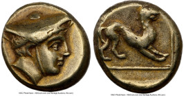 LESBOS. Mytilene. Ca. 377-326 BC. EL sixth-stater or hecte (11mm, 2.51 gm, 3h). NGC Choice VF 5/5 - 4/5. Head of Hermes right, wearing petasus / Panth...