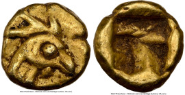 IONIA. Uncertain mint. Ca. 600-550 BC. EL 1/48 stater (6mm, 0.33 gm). NGC Choice VF 5/5 - 4/5. Head of cock right / Incuse square punch with irregular...