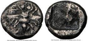 IONIA. Ephesus. Ca. 550-500 BC. AR 1/96 stater (4mm, 0.10 gm). NGC Choice VF. Bee, seen from above / Quadripartite incuse square with irregular interi...