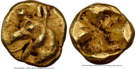 IONIA. Phocaea. Ca. 625-600 BC. EL 1/48 stater (6mm, 0.33 gm). NGC Choice XF 5/5 - 4/5. Head of griffin left, beak open, tongue protruding; pellet abo...