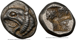 IONIA. Phocaea. Ca. late 6th-early 5th centuries BC. AR diobol or hemidrachm (10mm). NGC Choice XF. Head of griffin left, mouth open, tongue protrudin...