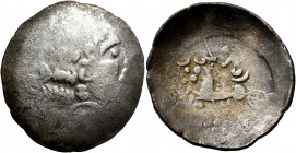 CELTIC, Central Europe. Helvetii. Late 2nd-early 1st century BC. Scyphate Stater (Electrum, 25 mm, 3.88 g, 7 h). Celticized laureate head of Apollo to...