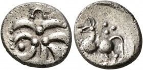 CELTIC, Central Europe. Vindelici. Mid 1st century BC. Quinarius (Silver, 13 mm, 1.65 g, 4 h), 'Büschelquinar' type. Head devolved into a bush. Rev. H...
