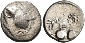 CELTIC, Central Europe. Vindelici. Mid 1st century BC. Quinarius (Silver, 12 mm, 1.60 g), 'Büschelquinar' type. Head devolved into a bush. Rev. Horse ...