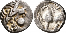 CELTIC, Middle Danube. Uncertain tribe. 2nd-1st centuries BC. Drachm (Silver, 15 mm, 1.84 g, 12 h), 'Kugelwange' type. Laureate head of Zeus to right....