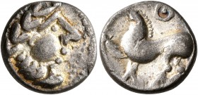 CELTIC, Middle Danube. Uncertain tribe. 2nd-1st centuries BC. Drachm (Silver, 14 mm, 2.17 g, 11 h), 'Kugelwange' type. Laureate head of Zeus to right....