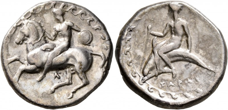 CALABRIA. Tarentum. Circa 380-340 BC. Didrachm or Nomos (Silver, 21 mm, 7.73 g, ...