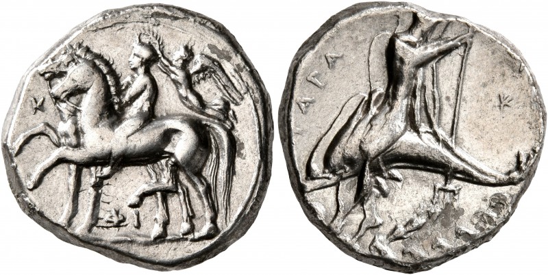 CALABRIA. Tarentum. Circa 340-335 BC. Didrachm or Nomos (Silver, 20 mm, 7.78 g, ...