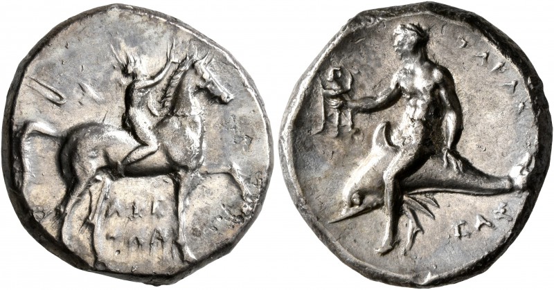 CALABRIA. Tarentum. Circa 302-280 BC. Didrachm or Nomos (Silver, 21 mm, 7.74 g, ...