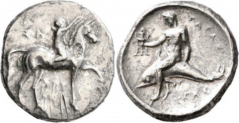 CALABRIA. Tarentum. Circa 302-280 BC. Didrachm or Nomos (Silver, 22 mm, 7.72 g, ...