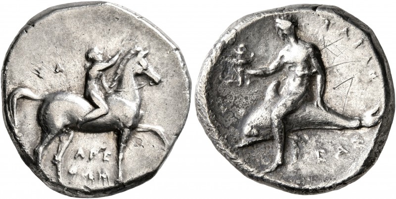 CALABRIA. Tarentum. Circa 302-280 BC. Didrachm or Nomos (Silver, 21 mm, 7.64 g, ...