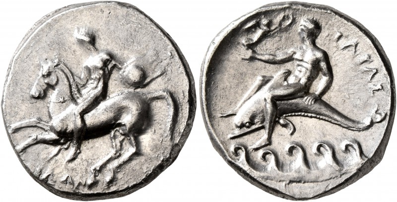 CALABRIA. Tarentum. Circa 280-272 BC. Didrachm or Nomos (Silver, 22 mm, 7.73 g, ...