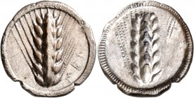 LUCANIA. Metapontion. Circa 540-510 BC. Stater (Silver, 24 mm, 7.82 g, 12 h). META Ear of barley with seven grains; around, border of dots within two ...