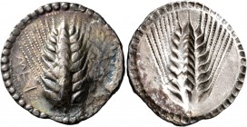 LUCANIA. Metapontion. Circa 540-510 BC. Stater (Silver, 27 mm, 7.91 g, 12 h). MET Ear of barley with eight grains; around, border of dots within two c...