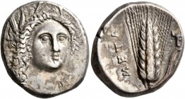LUCANIA. Metapontion. Circa 330-290 BC. Didrachm or Nomos (Silver, 19 mm, 7.80 g, 11 h). Head of Demeter facing slightly to the right, wearing wreath ...