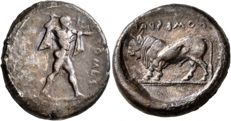 LUCANIA. Poseidonia. Circa 445-420 BC. Stater (Silver, 21 mm, 7.83 g, 10 h). ΠΟΜ...