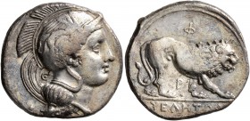 LUCANIA. Velia. Circa 340-334 BC. Didrachm or Nomos (Silver, 21 mm, 7.37 g, 1 h). Head of Athena to right, wearing crested Attic helmet adorned with a...