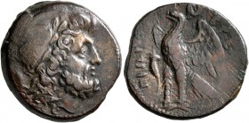 BRUTTIUM. The Brettii. Circa 214-211 BC. Drachm (Bronze, 21 mm, 7.96 g, 11 h). Laureate head of Zeus to right; behind, grain ear. Rev. BPETTIΩN Eagle ...