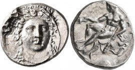 BRUTTIUM. Kroton. Circa 400-325 BC. Didrachm or Nomos (Silver, 22 mm, 7.84 g, 4 h). Head of Hera Lakinia facing slightly to the right, wearing stephan...