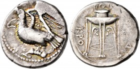 BRUTTIUM. Kroton. Circa 350-300 BC. Didrachm or Nomos (Silver, 22 mm, 7.60 g, 9 h). Eagle standing left on a hare, with head raised and wings displaye...