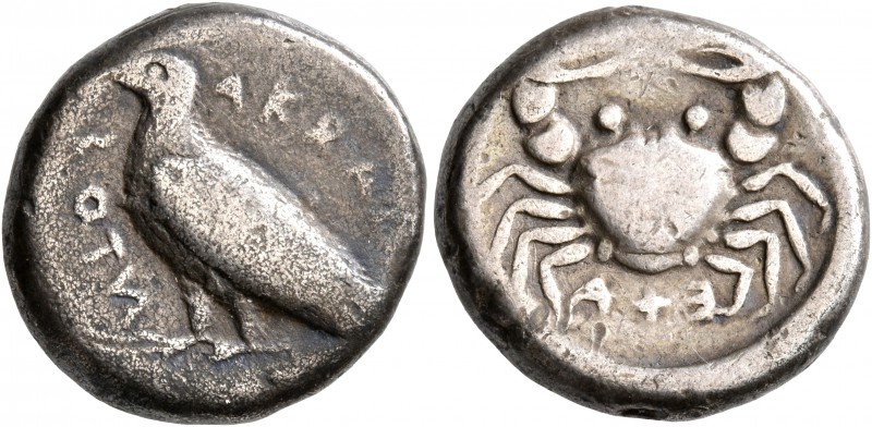 SICILY. Akragas. Circa 500-495 BC. Didrachm (Silver, 18 mm, 8.44 g, 12 h), Exake...