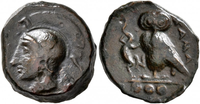 SICILY. Kamarina. Circa 420-405 BC. Tetras or Trionkion (Bronze, 14 mm, 3.33 g, ...