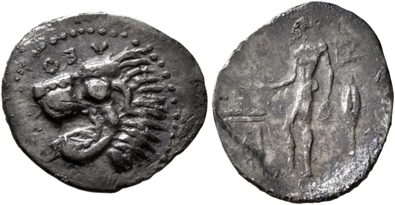 SICILY. Leontini. Circa 450-430 BC. Litra (Silver, 14 mm, 0.60 g, 9 h). ΛEON Hea...
