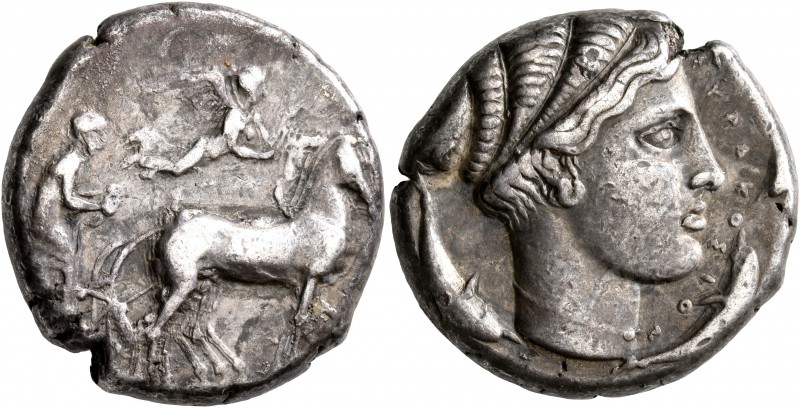 SICILY. Syracuse. Second Democracy, 466-405 BC. Tetradrachm (Silver, 24 mm, 17.2...