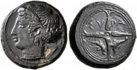 SICILY. Syracuse. Second Democracy, 466-405 BC. Hemilitron (Bronze, 16 mm, 3.80 g, 3 h), circa 405. Head of Arethusa to left, her hair bound in sphend...