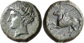 SICILY. Syracuse. Timoleon and the Third Democracy, 344-317 BC. AE (Bronze, 20 mm, 8.64 g, 12 h). [ΣYPAKOΣIΩN] Head of Persephone to left, wearing wre...