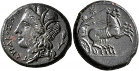 SICILY. Syracuse. Hiketas II, 287-278 BC. AE (Bronze, 24 mm, 11.13 g, 4 h), circa 287-283. Head of Kore to left, wearing wreath of grain ears; behind,...