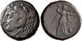 SICILY. Syracuse. Pyrrhos, 278-276 BC. AE (Bronze, 22 mm, 10.46 g, 10 h). Head of Herakles to left, wearing lion skin headdress. Rev. Athena Promachos...