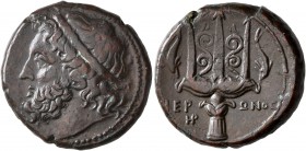 SICILY. Syracuse. Hieron II, 275-215 BC. AE (Bronze, 22 mm, 8.93 g, 11 h), circa 263-218. Diademed head of Poseidon to left. Rev. IEP-ΩNOΣ Ornate trid...