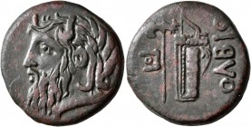 SKYTHIA. Olbia. Circa 310-280 BC. AE (Bronze, 24 mm, 11.58 g, 9 h). Horned head of the river-god Borysthenes to left. Rev. OΛBIO Axe and bow in bowcas...