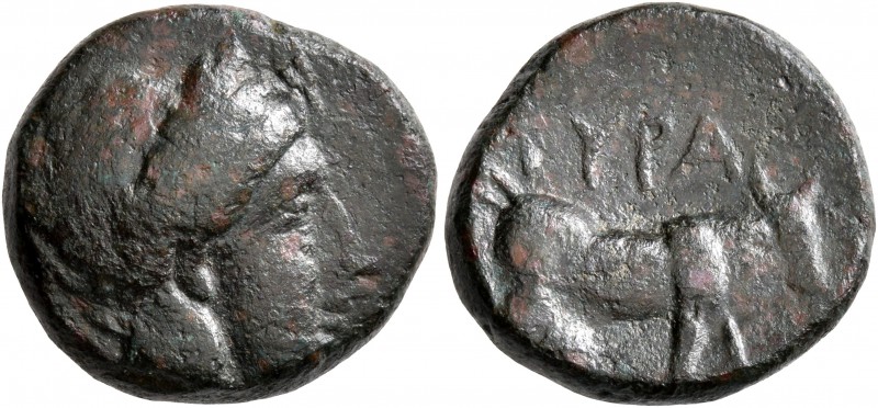 SKYTHIA. Tyra. Circa 360-350 BC. AE (Bronze, 18 mm, 7.37 g, 1 h). Laureate head ...