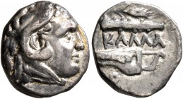 MOESIA. Kallatis. 3rd-2nd centuries BC. Hemidrachm (Silver, 14 mm, 2.43 g, 9 h). Head of Herakles to right, wearing lion skin headdress. Rev. KAΛΛA Gr...